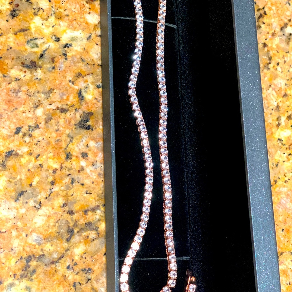 Rare New  created sapphire tennis 17 inches rose gold 18 k gold plated